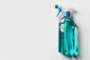 Disinfectant spray bottle against a transparent white background, ideal for cleanliness graphics photo