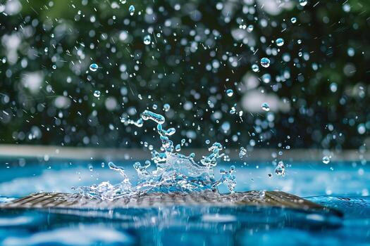 Refreshing splash of water from a diving board into a swimming pool photo
