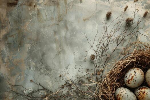 Rustic Easter background with natural textures and earthy tones photo