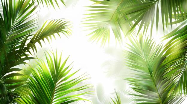 A green palm tree with leaves that are spread out photo