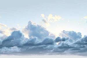 Sunlit sky with majestic nimbostratus clouds on a transparent white backdrop, ideal for atmospheric compositions photo