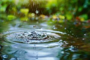 Close up of a raindrop falling into a puddle, symbolizing the interconnectedness of all living things photo