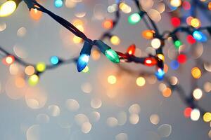 Festive Christmas lights against a soft transparent white backdrop, evoking holiday sparkle photo