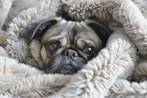 Cute pug with wrinkled face and expressive eyes, adding charm to any composition photo