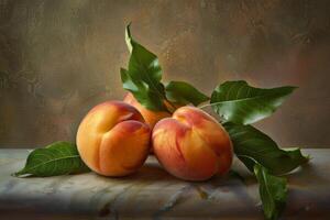 Juicy peach with fuzzy skin and blush of pink, adding sweetness to any composition photo