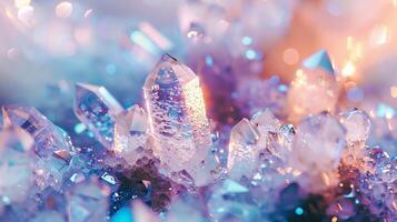 Sparkling gemstone formations creating a magical and ethereal ambiance against white photo