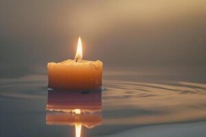 Flickering candle flame illuminating the darkness against a transparent white background, perfect for meditation and relaxation photo