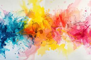Rainbow-colored paint splatters transparently creating a lively abstract artwork photo