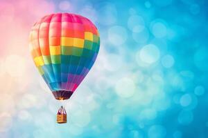 Rainbow-colored hot air balloon floating elegantly with a transparent sky photo