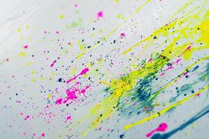 Neon paint splatter on a soft transparent white backdrop, evoking futuristic vibes photo