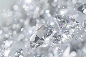 Glistening diamond-shaped sparkles shimmering against a transparent white backdrop, symbolizing luxury and elegance photo