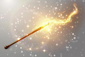 Glowing magic wand sparkles swirling in the air against a soft transparent white background, perfect for fantasy concepts photo