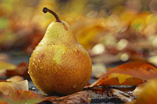Refreshing pear with golden-yellow skin and crisp texture, perfect for autumn-themed projects photo