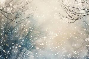 Delicate snowfall against a soft transparent white canvas, evoking tranquil scenes photo