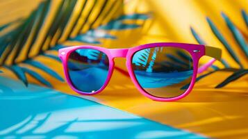 Stylish neon sunglasses adding a pop of color and personality to designs against a neutral backdrop photo