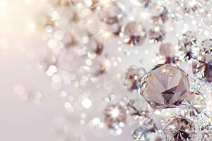Dazzling diamond-like sparkles sparkling against a transparent white backdrop, adding a touch of luxury and allure photo