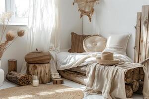 Rustic wooden decor accents on a transparent white canvas, evoking a sense of coziness photo