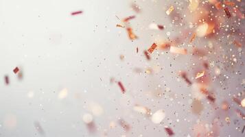 Sparkling confetti particles floating elegantly on a minimalist white background photo