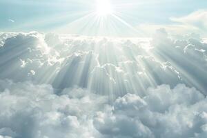 Sunlit sky with majestic nimbostratus clouds on a transparent white backdrop, ideal for atmospheric compositions photo