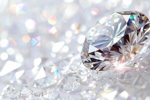 Radiant diamond-like sparkles sparkling against a soft transparent white surface, adding a touch of luxury photo
