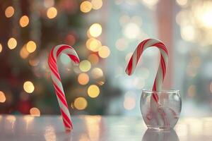 Whimsical Christmas candy cane on a transparent white canvas, adding sweetness to designs photo