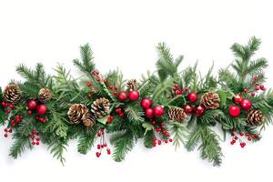 Festive Christmas garland against a transparent white backdrop, perfect for seasonal designs photo