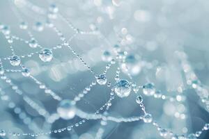Crystal-clear water droplets caught in the delicate strands of a spider's web photo