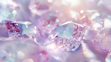Sparkling crystal gemstones shimmering against a pristine white backdrop photo