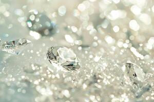Sparkling diamond-like sparkles sparkling against a soft transparent white backdrop, adding a touch of opulence and allure photo