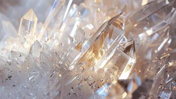 Crystal structures with a crystalline clarity, reflecting light in a dazzling display against white photo