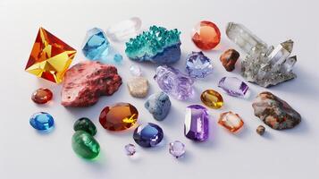 Glistening gemstones offering a glimpse into the wonders of the earth against a pure white backdrop photo