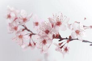 Delicate cherry blossom illustration on a transparent white surface, perfect for delicate compositions photo