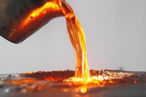A pitcher of liquid is poured into a cup, creating a stream of liquid that is hot and glowing photo
