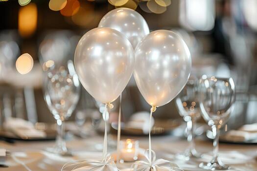 Elegant balloon centerpiece on a dining table, adding a festive touch to a special meal photo