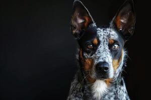 Energetic Australian Cattle Dog with speckled coat and intense gaze, perfect for active and adventurous designs photo