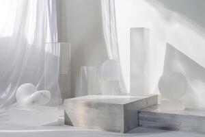 Minimalist decoration pieces against a soft transparent white surface, adding simplicity to designs photo