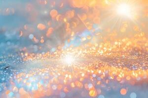 Radiant sunburst sparkles shining brightly on a soft transparent white surface, adding warmth and brightness photo