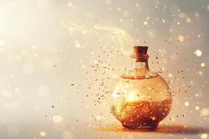 Sparkling magic potion sparkles swirling in the air against a transparent white backdrop, perfect for fantasy concepts photo