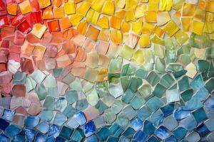 Rainbow-colored ceramic tiles transparently arranged in a mosaic pattern photo