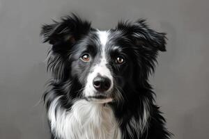 Loyal border collie with alert expression and fluffy coat, ideal for working dog designs photo