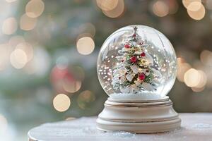 Whimsical Christmas snow globe on a soft transparent white backdrop, perfect for holiday cards photo