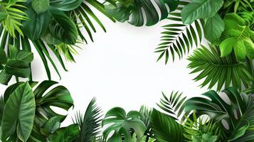 A lush green jungle with a white background. The jungle is full of leaves and plants, and the white background provides a stark contrast to the vibrant green foliage photo