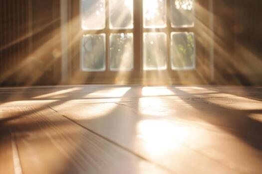 Radiant sunlight rays shining down on a soft transparent white surface, adding warmth and vitality photo