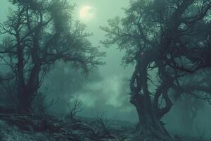 Wisps of fog in a mystical forest photo