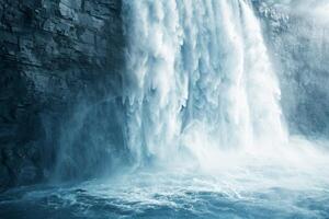 A majestic waterfall, with cascading water and misty spray photo