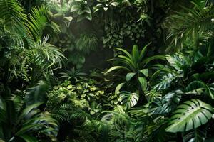 A lush tropical rainforest, with dense foliage and exotic plants creating a rich tapestry of greenery photo