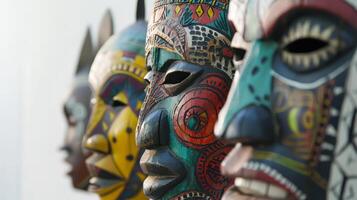 A group of masks with different colors and designs photo