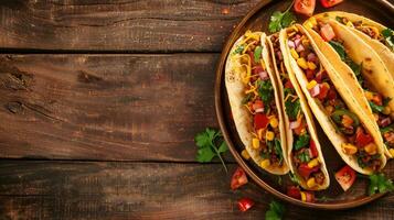 hilado plato de tacos con mucho de espacio para Copiar foto