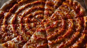 Spiraling layout of rotating pizza slices in a spiraling pattern photo