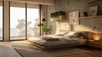 Modern bedroom with minimalist color scheme photo